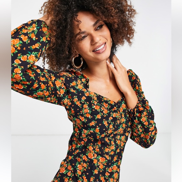 NWT Missguided milkmaid midi dress Floral Ruched Dress - Picture 11 of 12